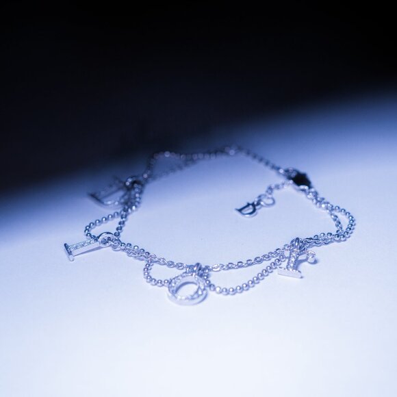 Christian Dior Multi Chain Crystal Logo Charm Bracelet - Picture 1 of 7